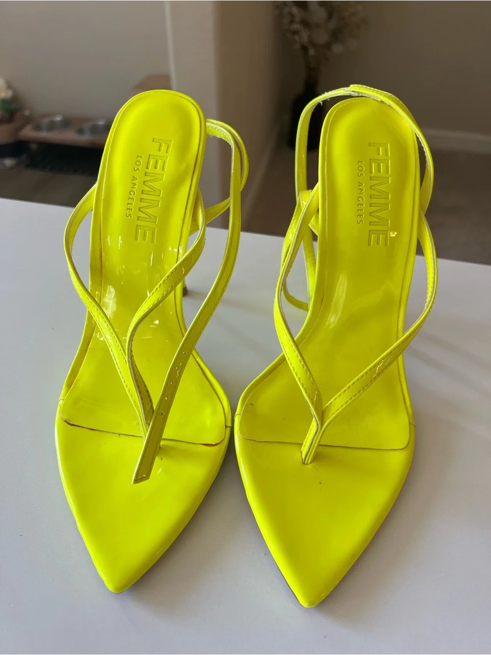 Neon Yellow Strappy Stiletto Heels - Women Shoes